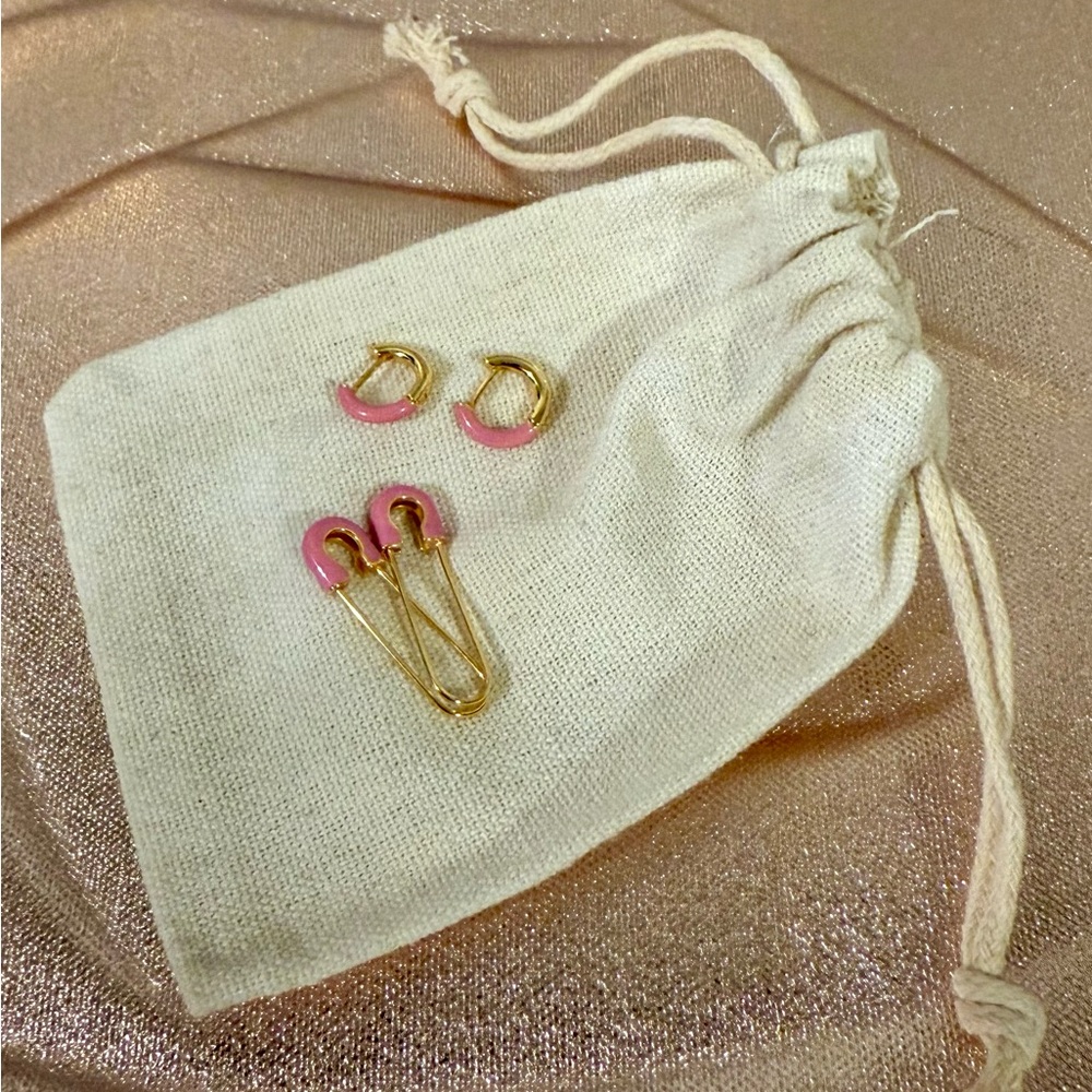 Two pears of 18K gold plated pink enamel earrings from BAUBLEBAR.